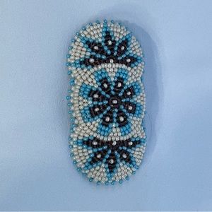 Handmade Alaska Native Beaded Barrette with white/blue/maroon beads